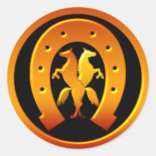 Sticker Rond Golden Horseshoe et Horses