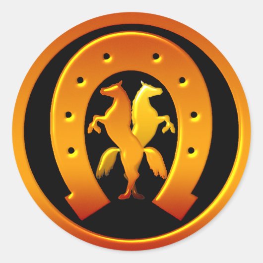 Sticker Rond Golden Horseshoe et Horses (Devant)