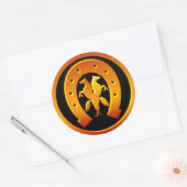 Sticker Rond Golden Horseshoe et Horses (Enveloppe)