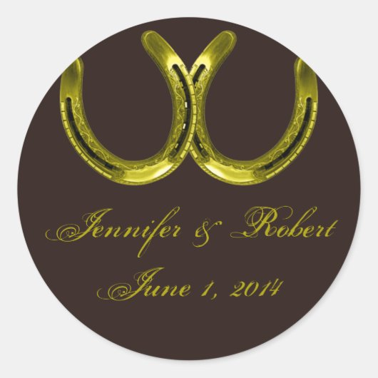 Sticker Rond Golden Horseshoe sur joint d'enveloppe Brown (Devant)