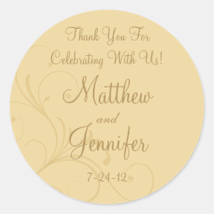 Sticker Rond Golden Jaune Flourish Custom Wedding Favoriser les