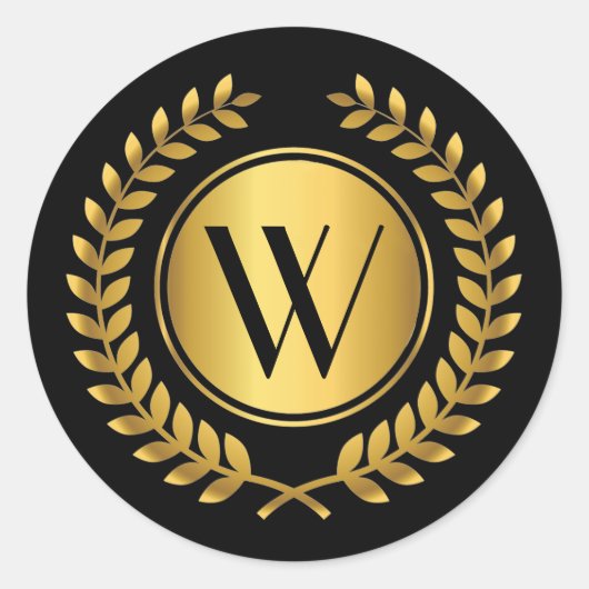 Sticker Rond Golden Laurel Wreath Monogrammé (Devant)