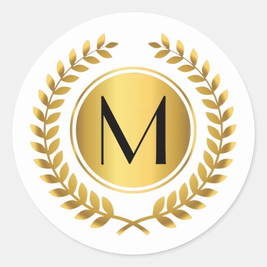 Sticker Rond Golden Laurel Wreath Monogrammé (Devant)