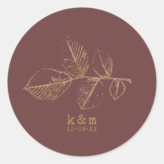 Sticker Rond Golden Leaf Mariage Gold/Burgundy ID655 (Devant)