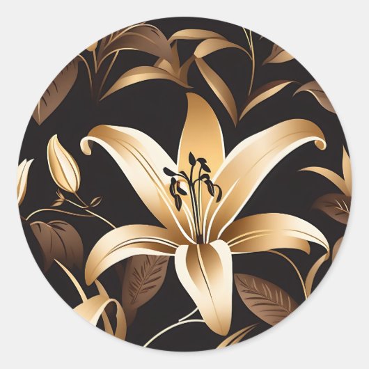 Sticker Rond Golden Lily élégant floral (Devant)