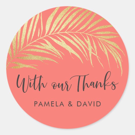 Sticker Rond Golden Palm Frond Merci (Devant)