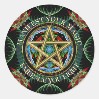 Sticker Rond Golden Pentacle Magick Fractals