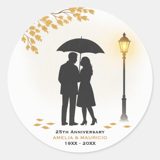 Sticker Rond Golden Rain Romance Mariage Anniversaire (Devant)