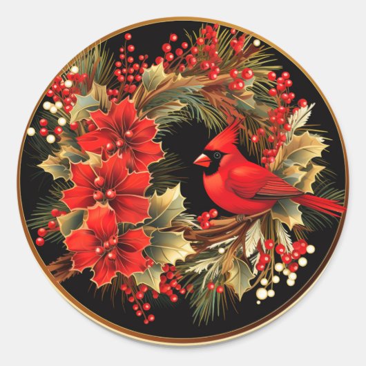Sticker Rond Golden Red Cardinal Foliage Bliss (Devant)