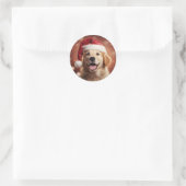 Sticker Rond Golden Retriever à Santa Hat (Sac)