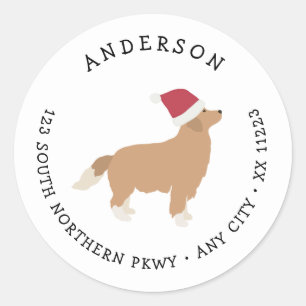 Sticker Rond Golden Retriever Adresse de retour de Noël
