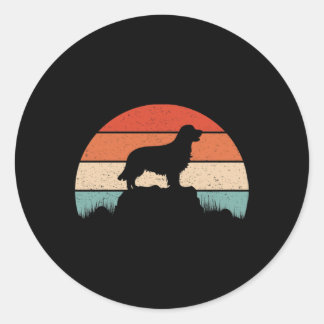 Sticker Rond Golden Retriever Amoureux des chiens Retro Sunset