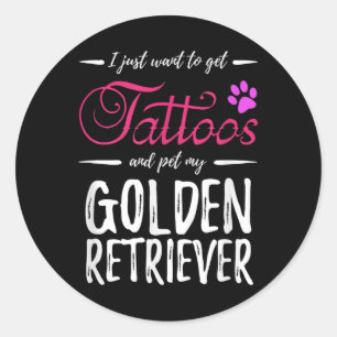 Sticker Rond Golden Retriever Amoureux des chiens Tattoo Shirt