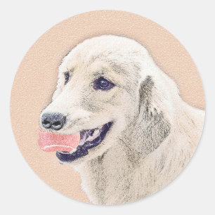 Sticker Rond Golden Retriever avec Tennis Ball Peinture Chien A