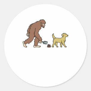 Sticker Rond Golden Retriever Bigfoot Sasquatch Poop