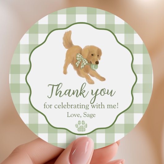 Sticker Rond Golden Retriever Birthday Party Favor Thank You