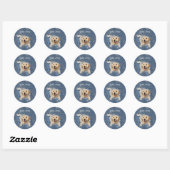 Sticker Rond Golden Retriever chien dans trou de denim bleu (Feuille)