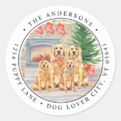 Sticker Rond Golden Retriever Chien Noël Adresse de retour (Devant)