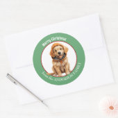 Sticker Rond Golden Retriever Chiot en hiver Noël Casquette (Enveloppe)