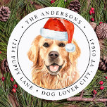 Sticker Rond Golden Retriever Christmas Dog Adresse de retour<br><div class="desc">Ajoutez la touche finale à vos cartes de fin de année cette saison de vacances avec ce joli récupérateur d'or père Noël étiquettes d'adresse de retour de Noël chien, et décoration assortie. Cette étiquette d'adresse de retour golden retriever sera un favori parmi les amateurs, les amoureux de les chiens et...</div>