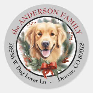 Sticker Rond Golden Retriever Christmas Wath Return Adresse