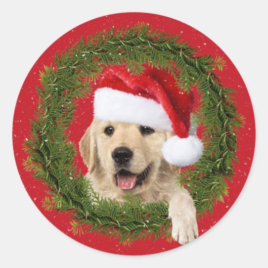 Sticker Rond Golden Retriever dans la couronne de vacances (Devant)