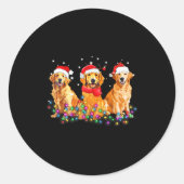 Sticker Rond Golden Retriever Dog Christmas Lights Cute Matchin (Devant)