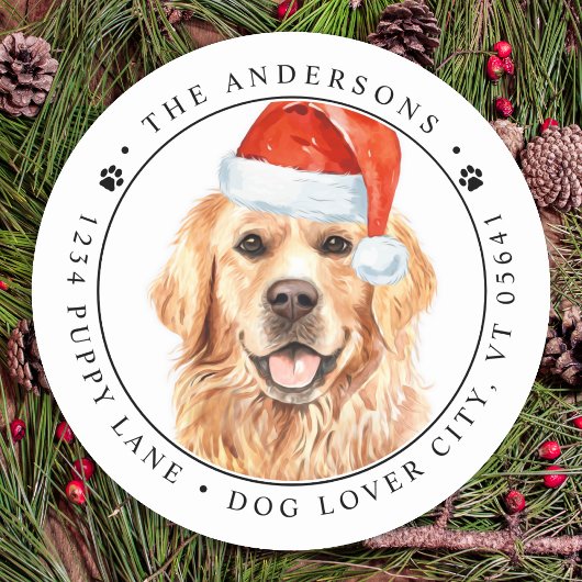 Sticker Rond Golden Retriever Dog Funny Adresse de retour