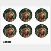 Sticker Rond Golden Retriever Dog in St. Patrick's Day (Feuille)