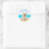 Sticker Rond Golden Retriever Dog sur la plage (Sac)