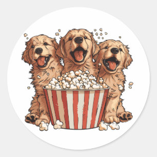 Sticker Rond Golden Retriever Dogs Movie Popcorn Bucket