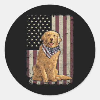 Sticker Rond Golden Retriever Drapeau Américain Ndana 4 Juillet