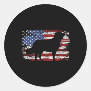 Sticker Rond Golden Retriever Drapeau Vintage Usa
