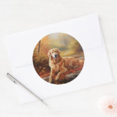 Sticker Rond Golden Retriever en automne Leaves automne Inspire (Enveloppe)
