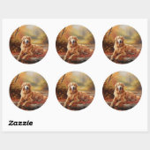 Sticker Rond Golden Retriever en automne Leaves automne Inspire (Feuille)