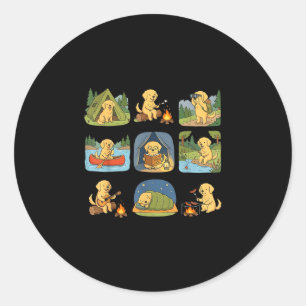 Sticker Rond Golden retriever faisant du camping chien mignon r