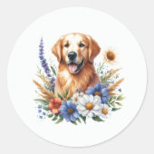 Sticker Rond Golden Retriever Floral (Devant)