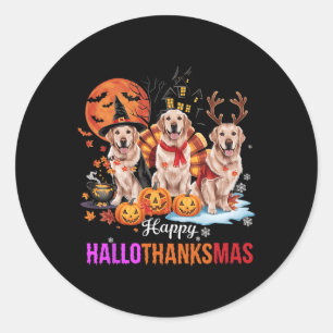 Sticker Rond Golden Retriever Hallothanksmas Halloween Th