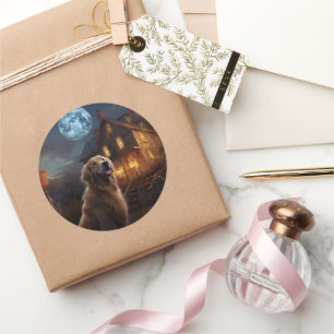 Sticker Rond Golden Retriever Halloween effroi