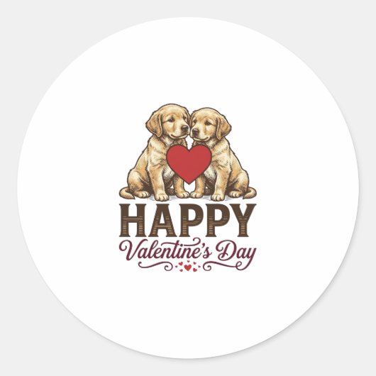 Sticker Rond Golden Retriever Joyeuse Saint-Valentin (Devant)