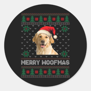 Sticker Rond Golden Retriever laid Noël Père Noël Chien Xmas Pa