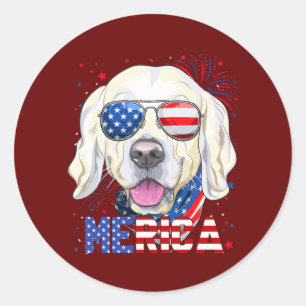 Sticker Rond Golden Retriever Merica Lunettes de soleil 4 juill