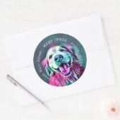 Sticker Rond Golden Retriever Neon Colonnes Nom personnalisé Ad (Enveloppe)
