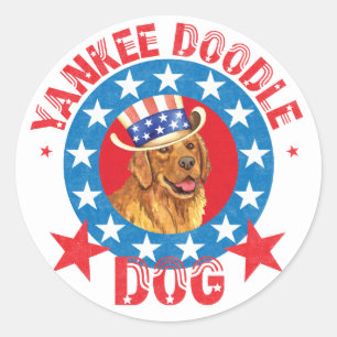 Sticker Rond Golden Retriever patriotique