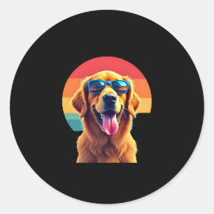 Sticker Rond Golden Retriever pour enfants garçons filles lunet