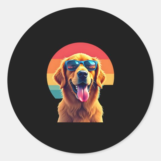 Sticker Rond Golden Retriever pour enfants garçons filles lunet (Devant)