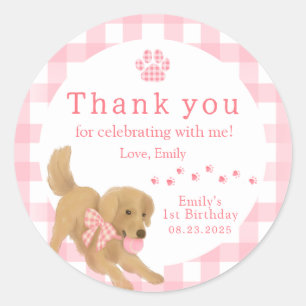 Sticker Rond Golden Retriever Première fête d'anniversaire Favo