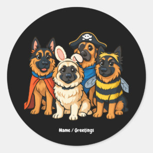 Sticker Rond Golden Shepherd Ghost Dog Halloween drôle Éffrayan