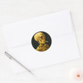 Sticker Rond Golden Skull Smoking - Unique Van Gogh Inspiré (Enveloppe)