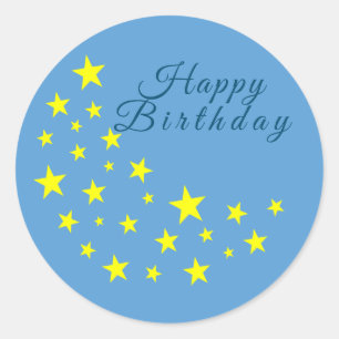 Sticker Rond Golden Starry Moon sur Picton Blue Joyeux annivers